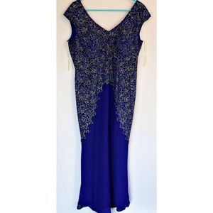 Graced Arabic Designed Deep Blue Gold Laces Dress